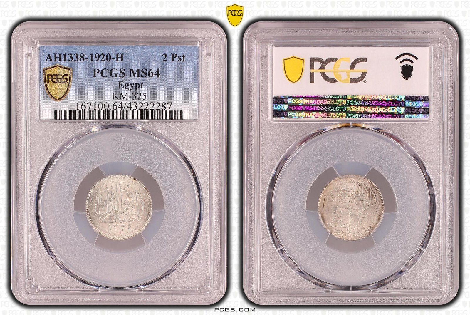 Egypt 2 Piastres Silver (1920 H / AH 1338) - Fuad (Sultan) - PCGS MS 64