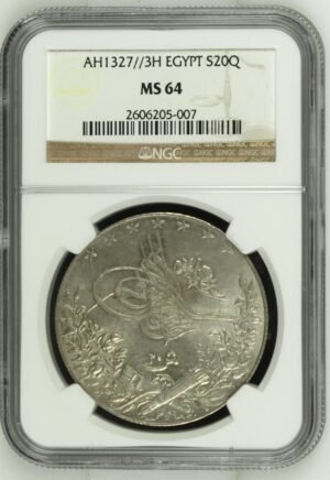 Egypt 20 Qirsh Silver (AH 1327/3 H) - Muhammad V - NGC MS 64 - Top Pop