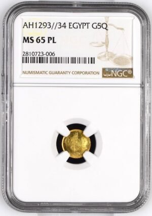 Egypt 5 Qirsh Gold (AH 1293/34) — Abdul Hamid II — NGC MS 65 PL — Prooflike