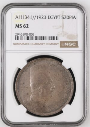 Egypt 20 Piastres Silver (1923 / AH 1341) - Fuad I - NGC MS 62