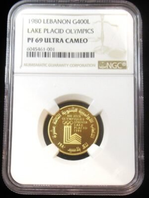 Lebanon: gold Proof "Lake Placid Olympics" 400 Livres 1980 PR69 Ultra Cameo NGC.